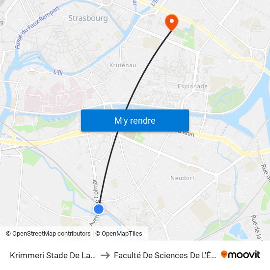 Krimmeri Stade De La Meinau to Faculté De Sciences De L'Éducation map