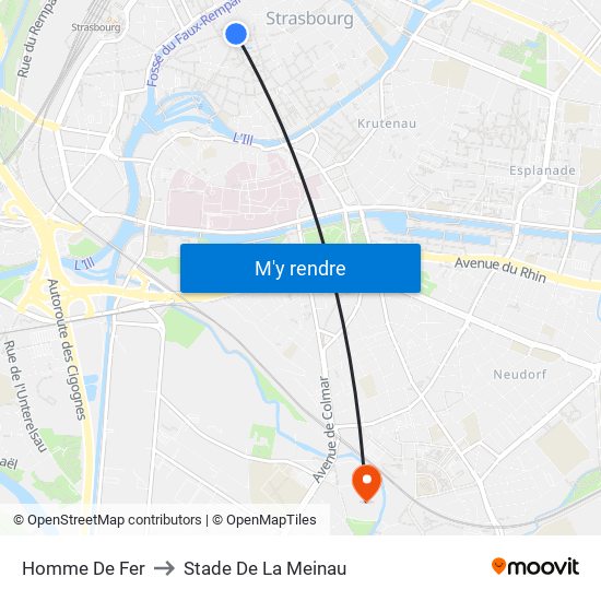 Homme De Fer to Stade De La Meinau map