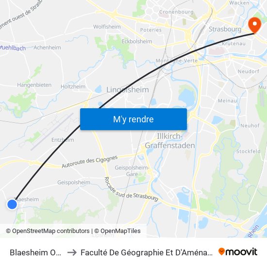 Blaesheim Ouest to Faculté De Géographie Et D'Aménaqement map