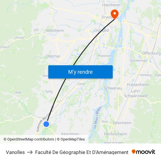 Vanolles to Faculté De Géographie Et D'Aménaqement map
