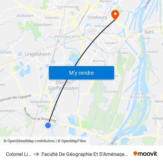 Colonel Lilly to Faculté De Géographie Et D'Aménaqement map