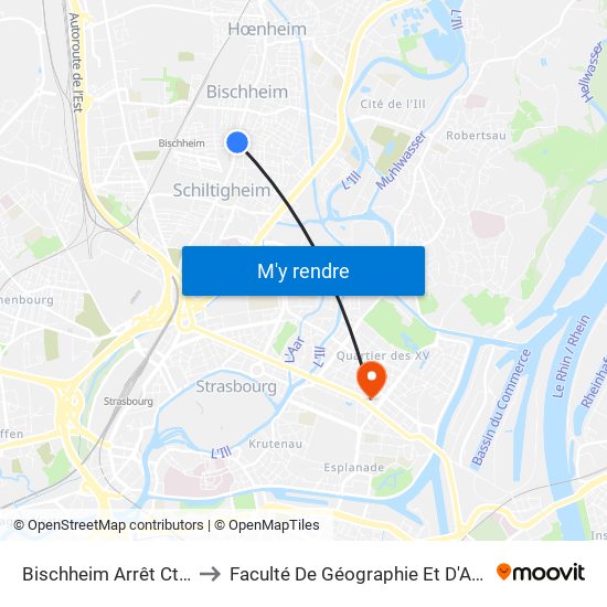 Bischheim Arrêt Cts R. Gare to Faculté De Géographie Et D'Aménaqement map