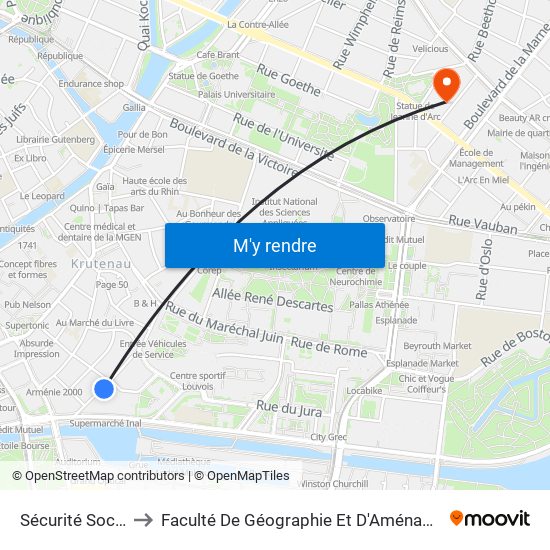 Sécurité Sociale to Faculté De Géographie Et D'Aménaqement map