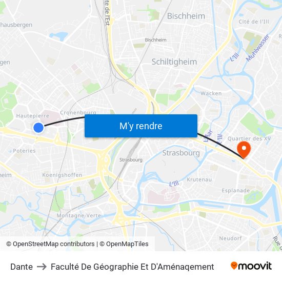 Dante to Faculté De Géographie Et D'Aménaqement map