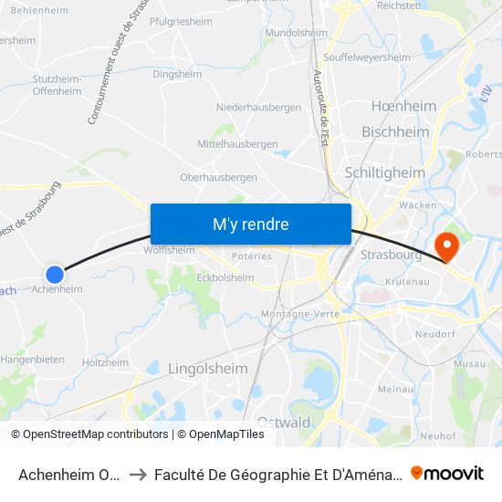 Achenheim Ouest to Faculté De Géographie Et D'Aménaqement map