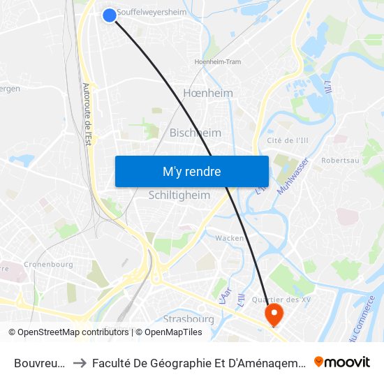 Bouvreuils to Faculté De Géographie Et D'Aménaqement map