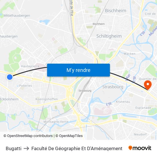 Bugatti to Faculté De Géographie Et D'Aménaqement map