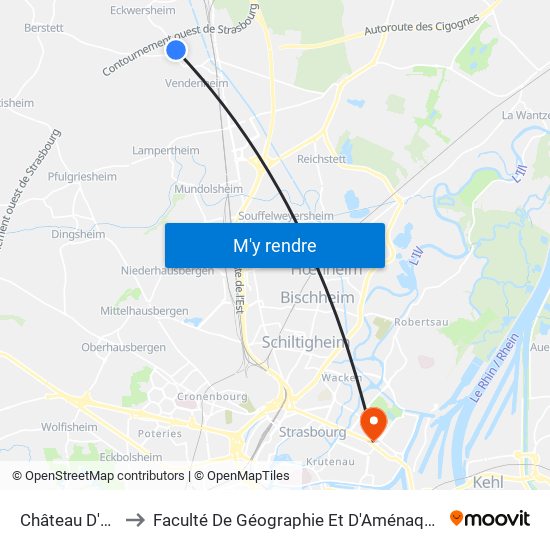 Château D'Eau to Faculté De Géographie Et D'Aménaqement map