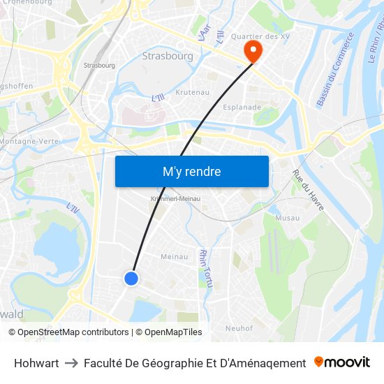 Hohwart to Faculté De Géographie Et D'Aménaqement map