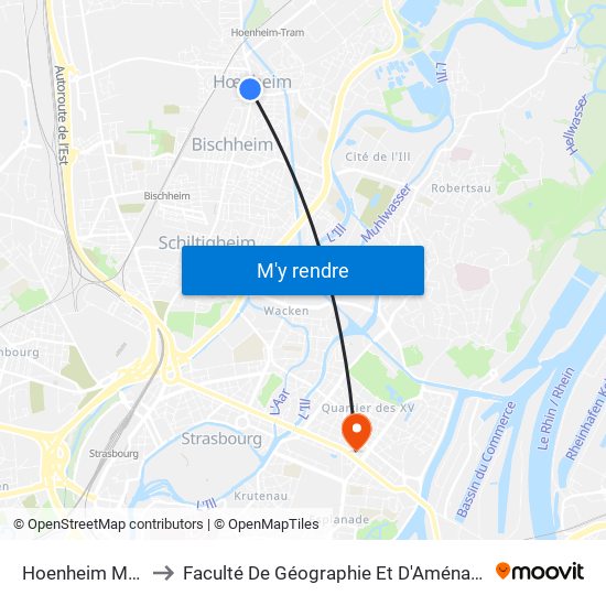 Hoenheim Mairie to Faculté De Géographie Et D'Aménaqement map