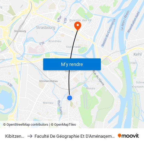 Kibitzenau to Faculté De Géographie Et D'Aménaqement map