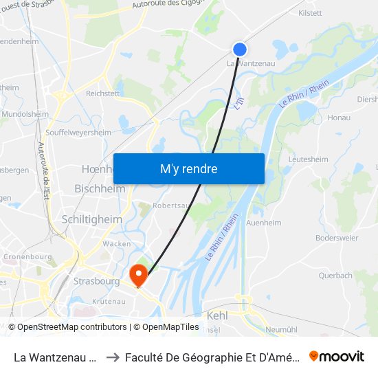 La Wantzenau Église to Faculté De Géographie Et D'Aménaqement map