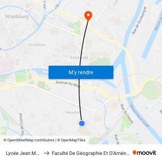 Lycée Jean Monnet to Faculté De Géographie Et D'Aménaqement map