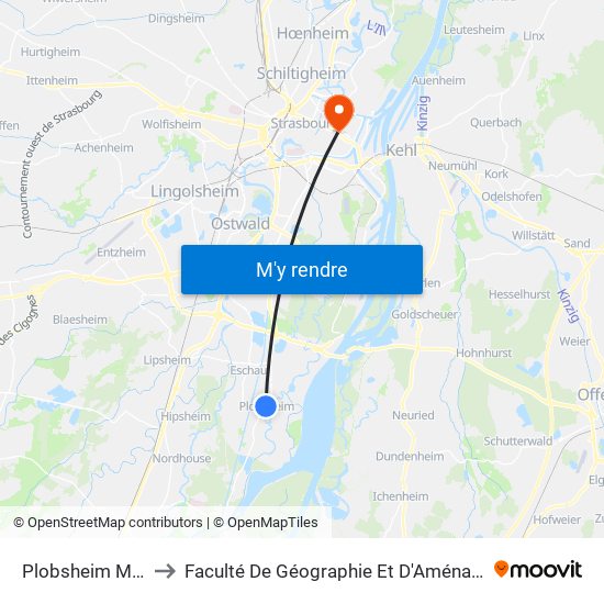 Plobsheim Mairie to Faculté De Géographie Et D'Aménaqement map