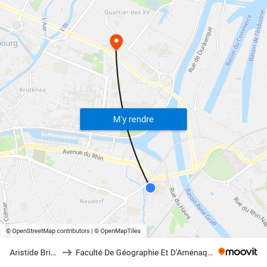 Aristide Briand to Faculté De Géographie Et D'Aménaqement map