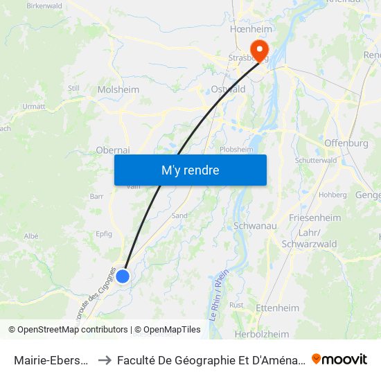 Mairie-Ebersheim to Faculté De Géographie Et D'Aménaqement map