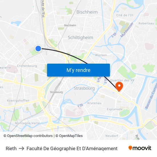 Rieth to Faculté De Géographie Et D'Aménaqement map