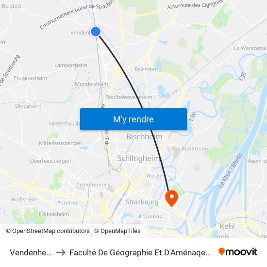 Vendenheim to Faculté De Géographie Et D'Aménaqement map