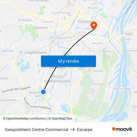 Geispolsheim Centre Commercial to Escarpe map