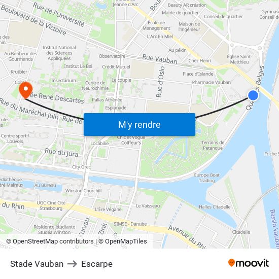 Stade Vauban to Escarpe map