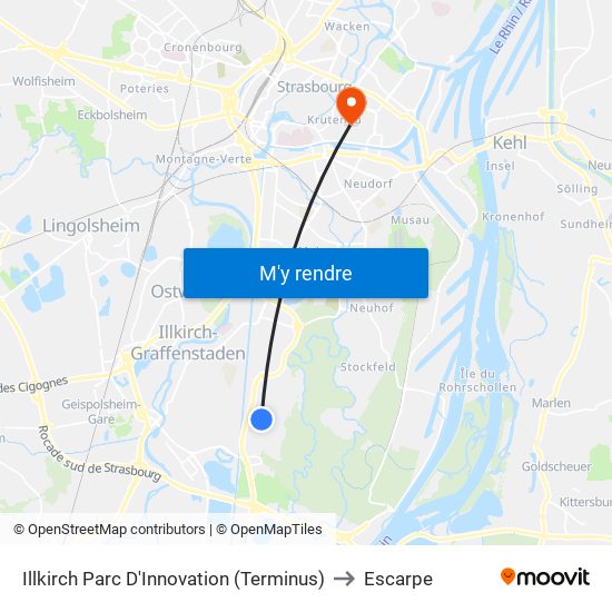 Illkirch Parc D'Innovation (Terminus) to Escarpe map