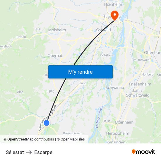 Sélestat to Escarpe map