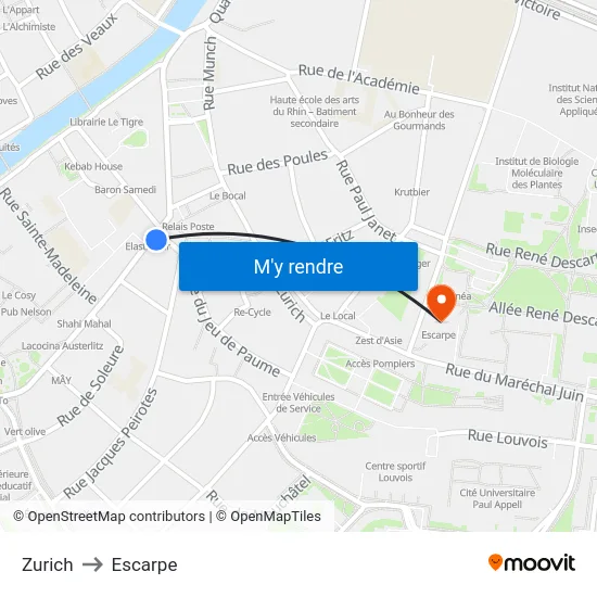 Zurich to Escarpe map