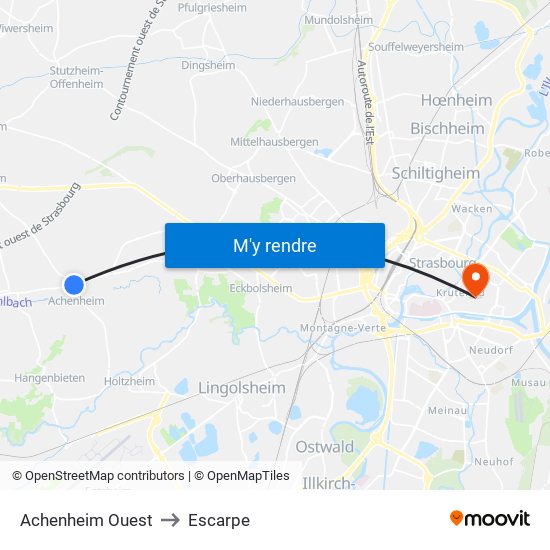 Achenheim Ouest to Escarpe map