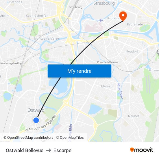 Ostwald Bellevue to Escarpe map