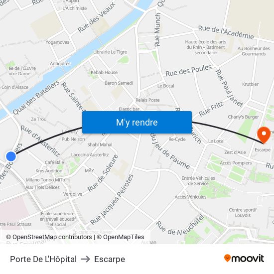 Porte De L'Hôpital to Escarpe map