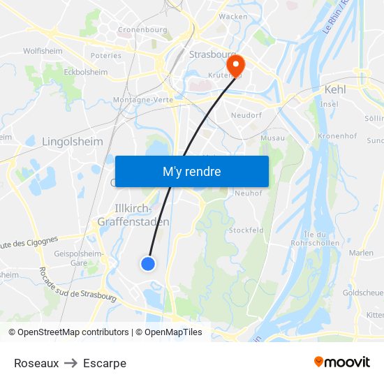 Roseaux to Escarpe map