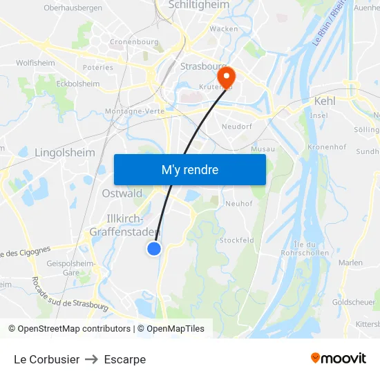 Le Corbusier to Escarpe map