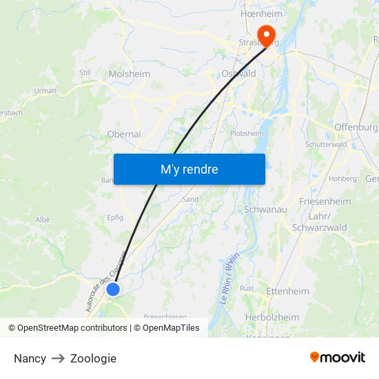 Nancy to Zoologie map