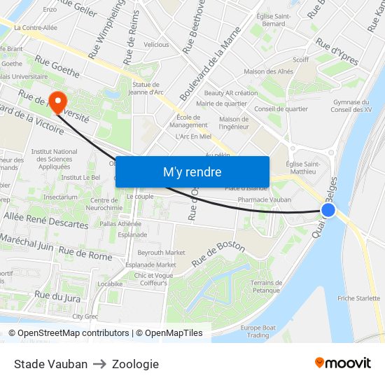 Stade Vauban to Zoologie map