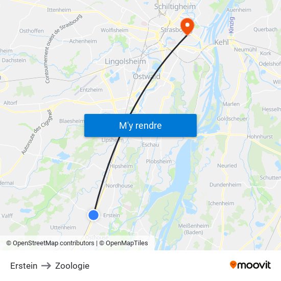 Erstein to Zoologie map