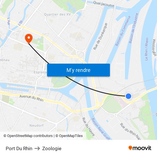 Port Du Rhin to Zoologie map
