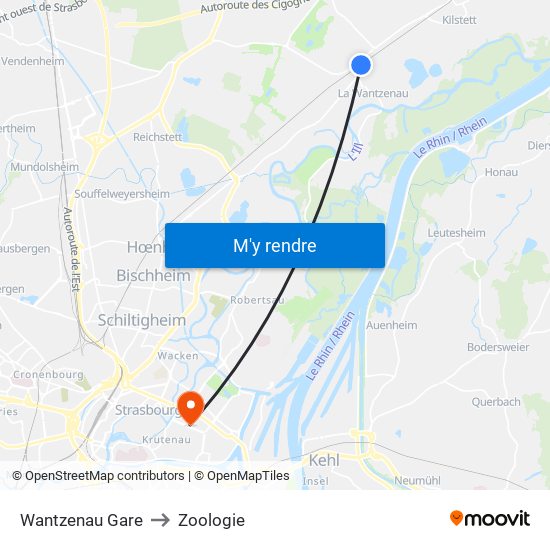 Wantzenau Gare to Zoologie map