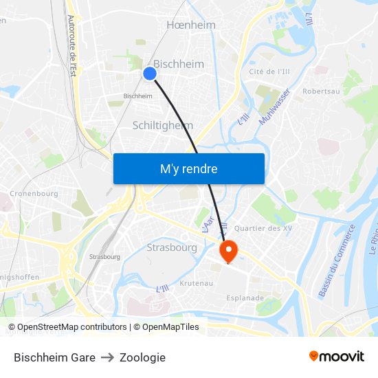 Bischheim Gare to Zoologie map