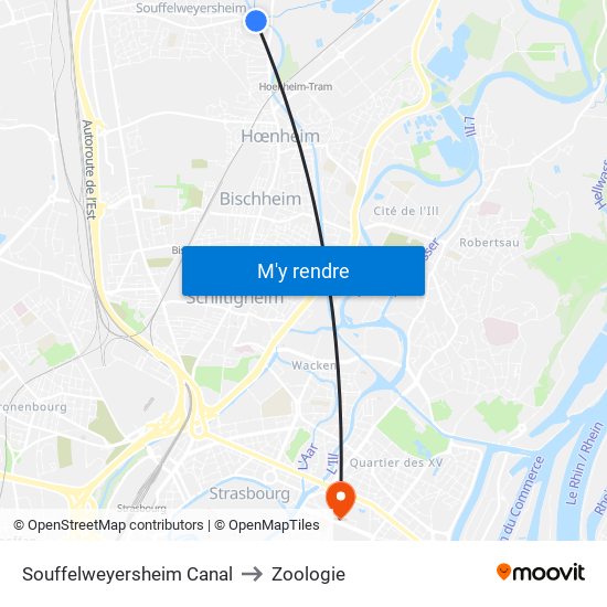 Souffelweyersheim Canal to Zoologie map