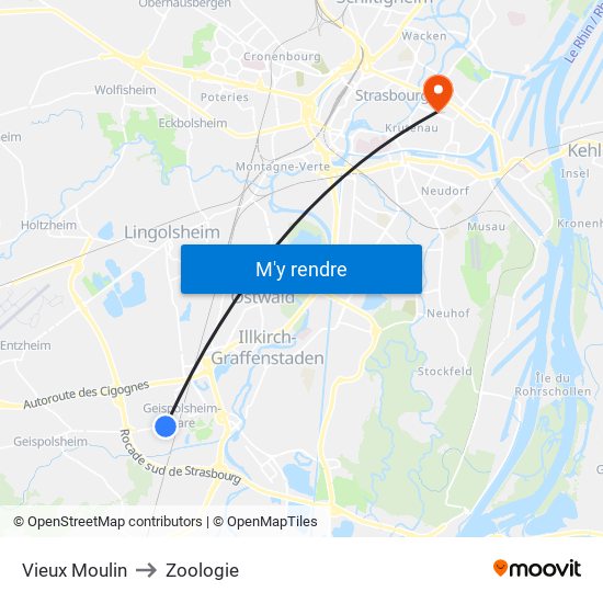 Vieux Moulin to Zoologie map