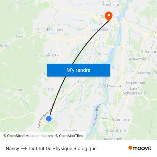 Nancy to Institut De Physique Biologique map