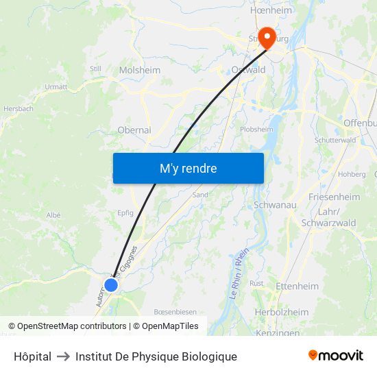 Hôpital to Institut De Physique Biologique map