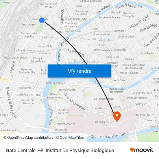 Gare Centrale to Institut De Physique Biologique map