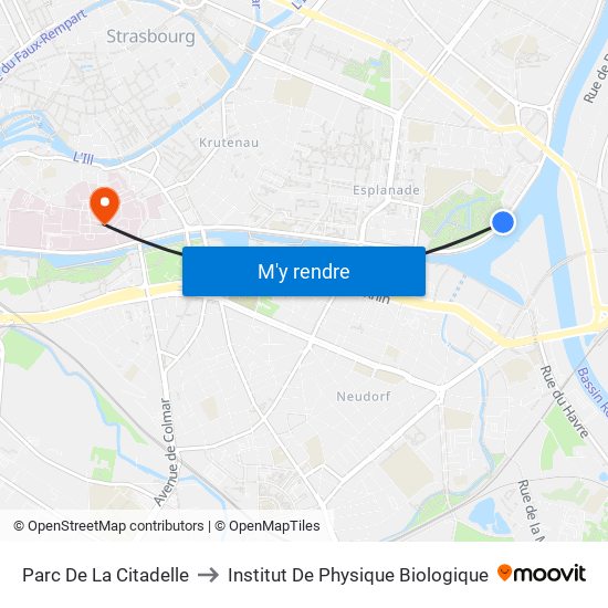 Parc De La Citadelle to Institut De Physique Biologique map