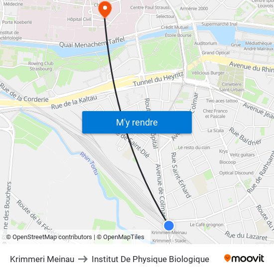 Krimmeri Meinau to Institut De Physique Biologique map