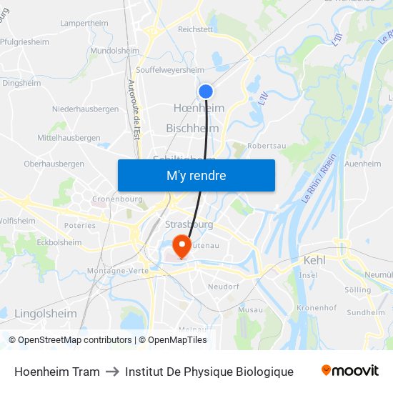 Hoenheim Tram to Institut De Physique Biologique map