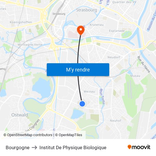 Bourgogne to Institut De Physique Biologique map