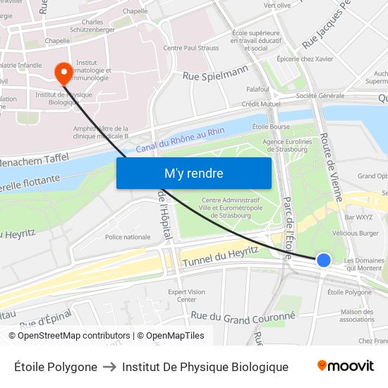 Étoile Polygone to Institut De Physique Biologique map