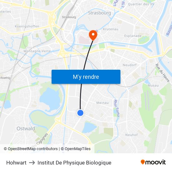 Hohwart to Institut De Physique Biologique map