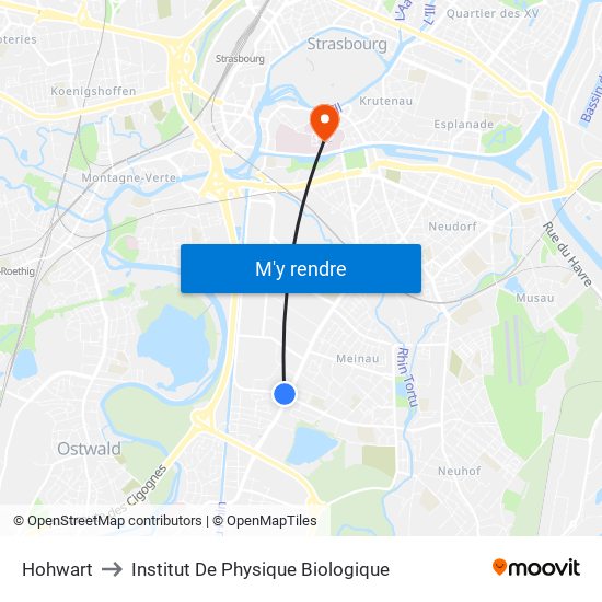 Hohwart to Institut De Physique Biologique map